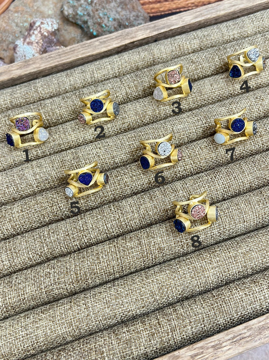 “The Boho Collection” Natural 3 Stone Druzy Adjustable Ring