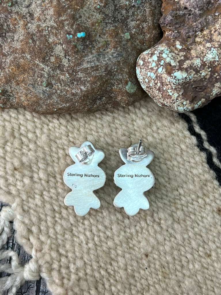 Handmade Sterling Silver Kingman Turquoise Post Studs "Signed Nizhoni"