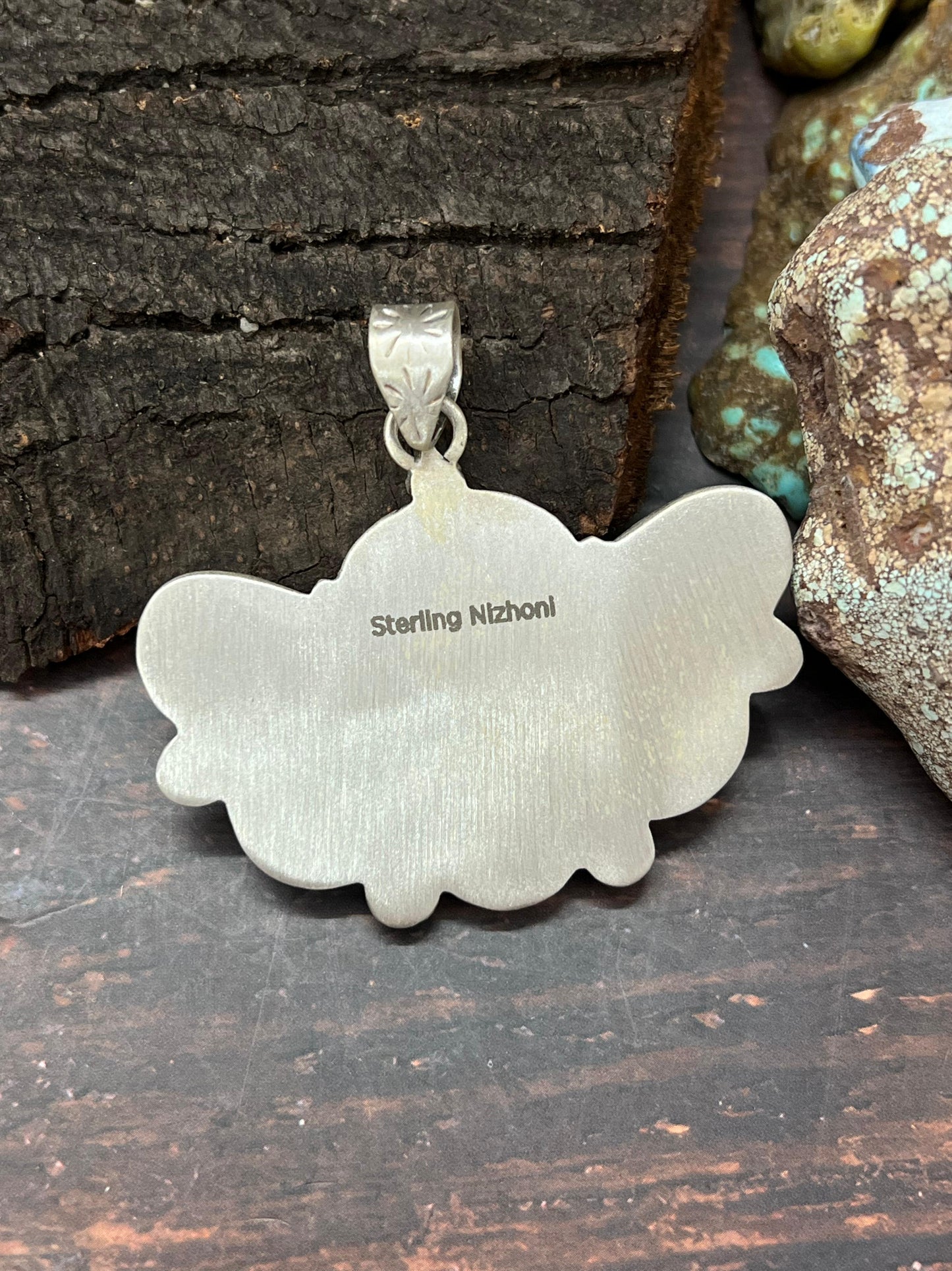 Handmade Sterling Silver Number 8 Turquoise Pendant with Signed Nizhoni