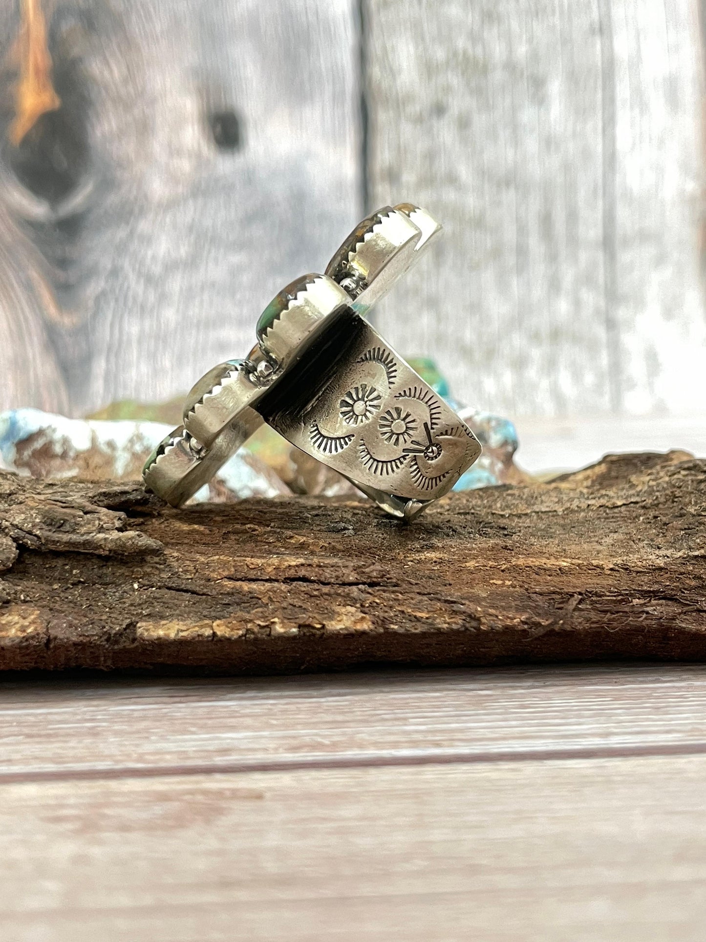 Handmade Sterling Silver Ribbon Royston Adjustable Ring with Signed Nizhoni