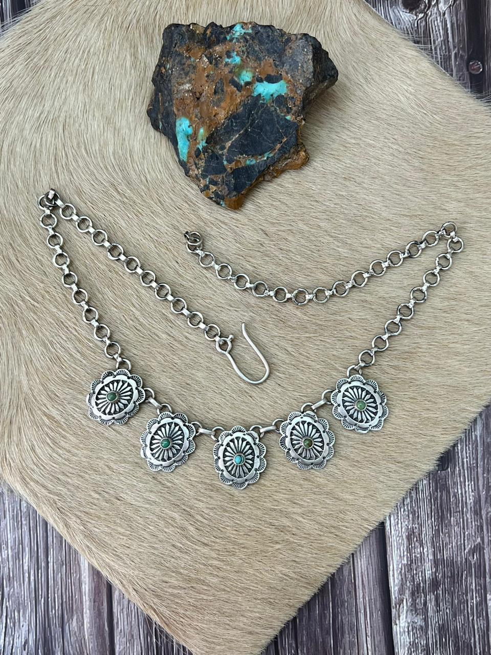 Handmade Sterling Silver Kingman Turquoise Choker Necklace "Signed Nizhoni"