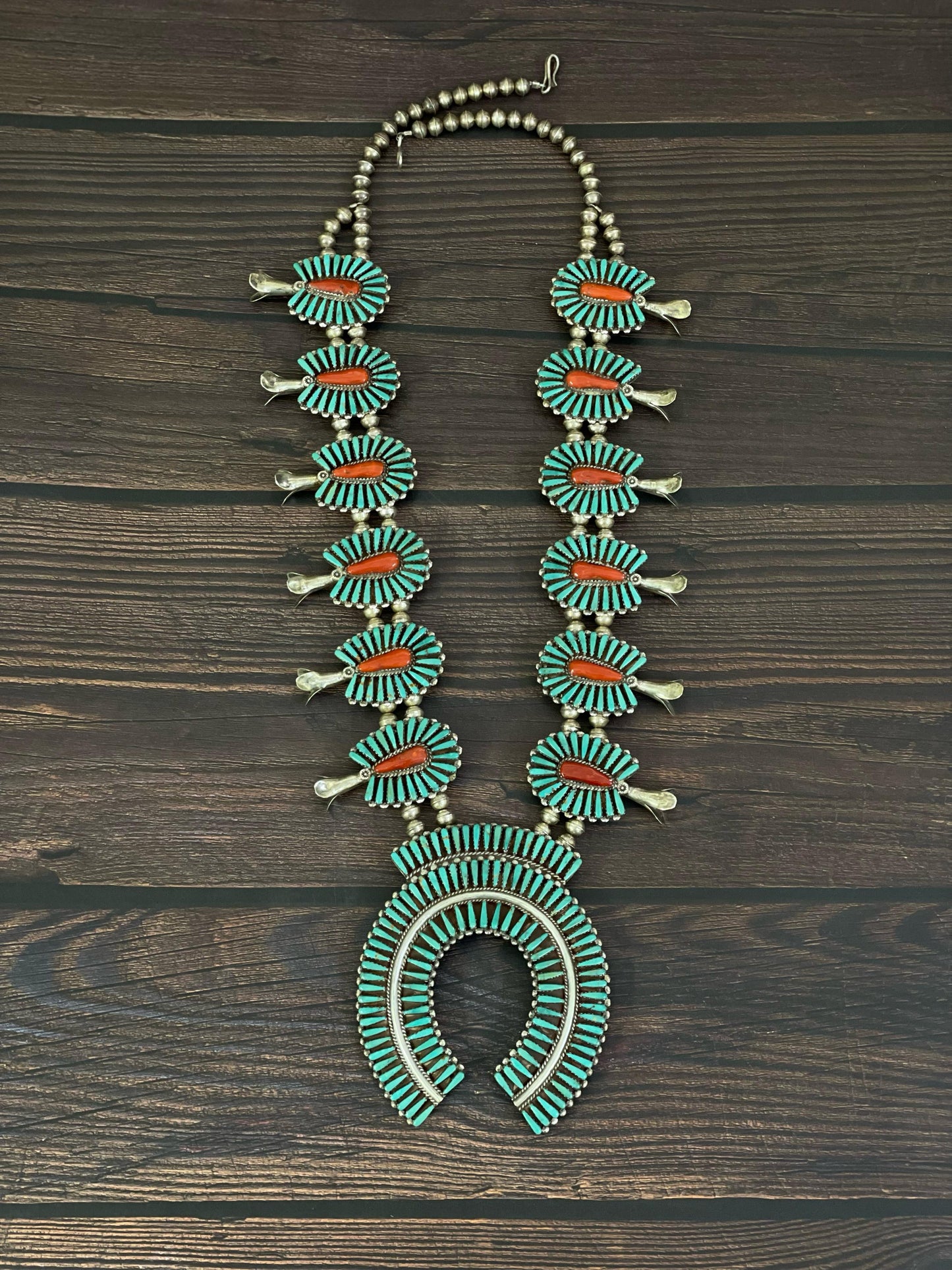 Handmade Nizhoni Sterling Silver Kachina Turquoise Beaded Naja Necklace