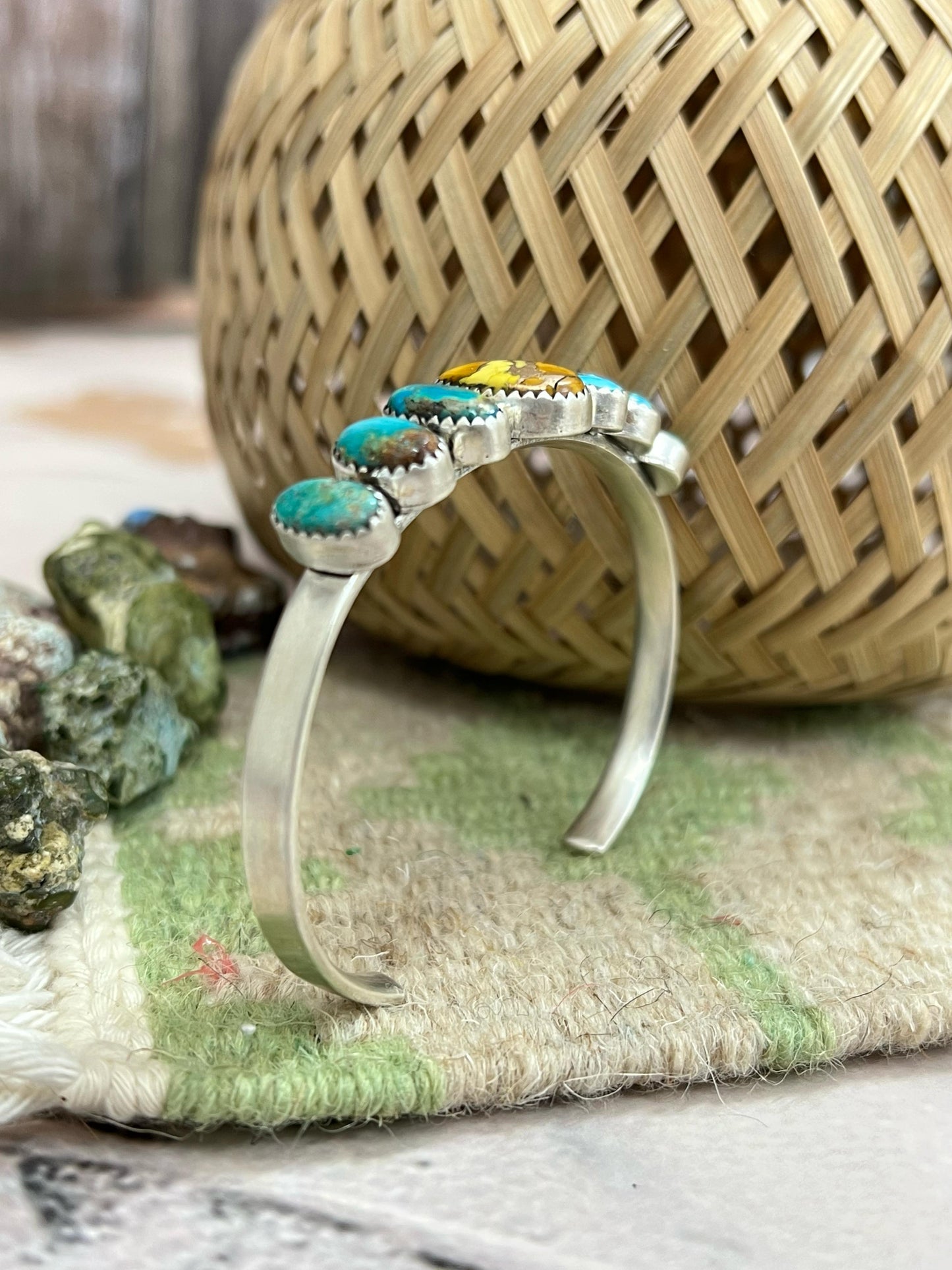 Handmade Sterling Silver Honey Dahlia with South Hill Bracelet with Signed Nizhoni