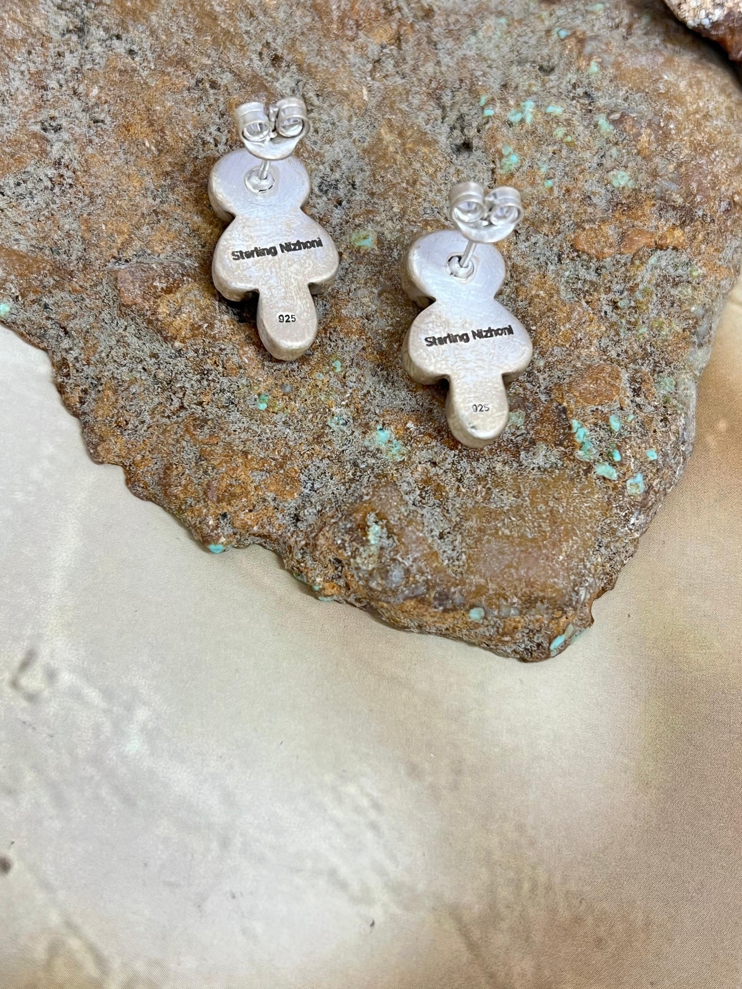Handmade Sterling Silver Cotton Candy Turquoise Post Studs with Signed Nizhoni