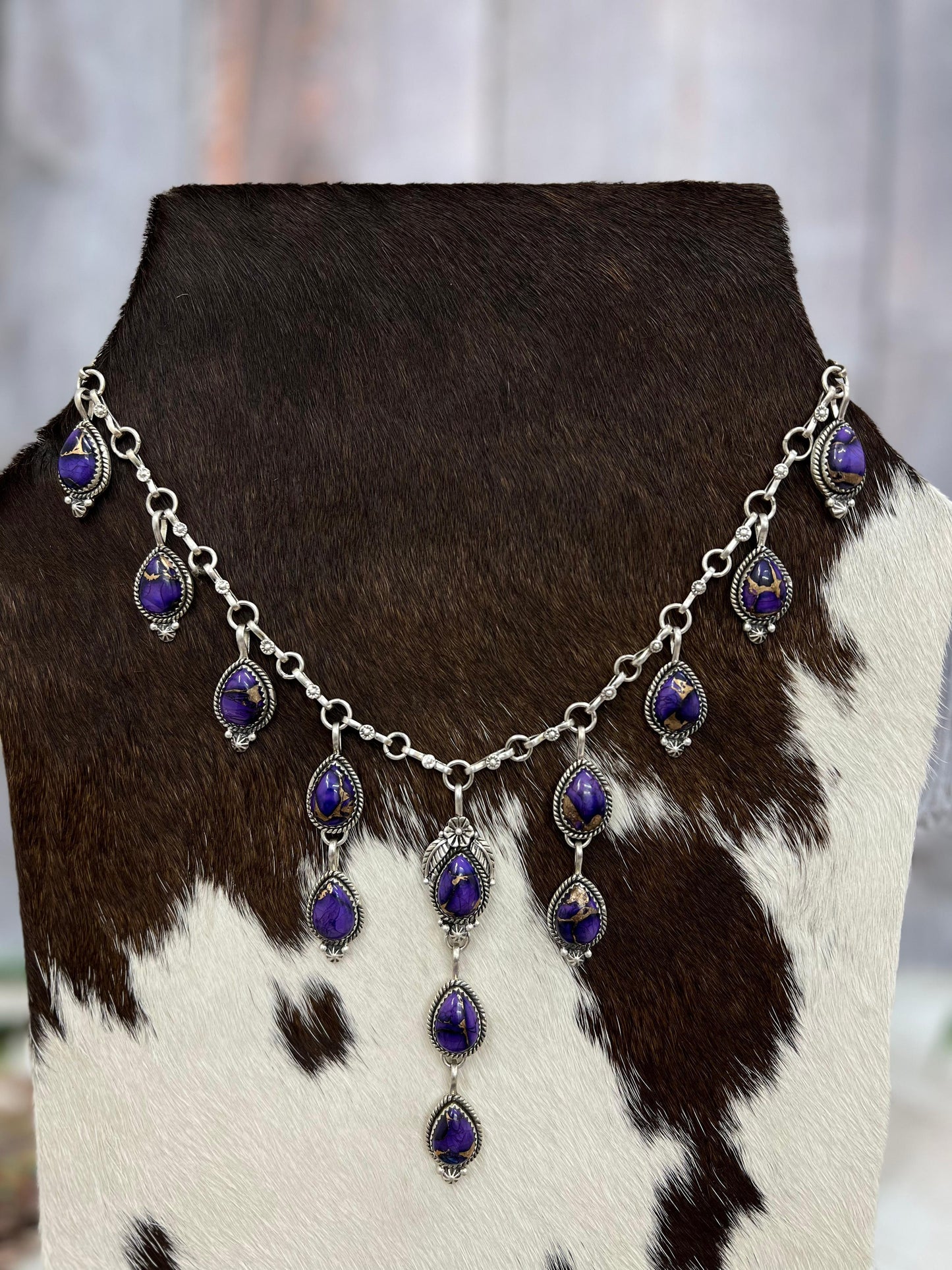Handmade Sterling Silver Grape Dahlia Necklace with Signed Nizhoni