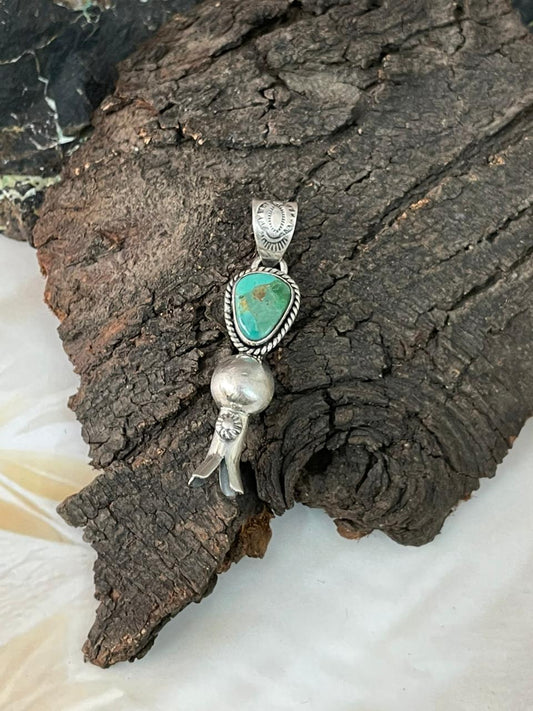 Handmade Sterling Silver Kingman Turquoise Squash Blossom Pendant "Signed Nizhoni"