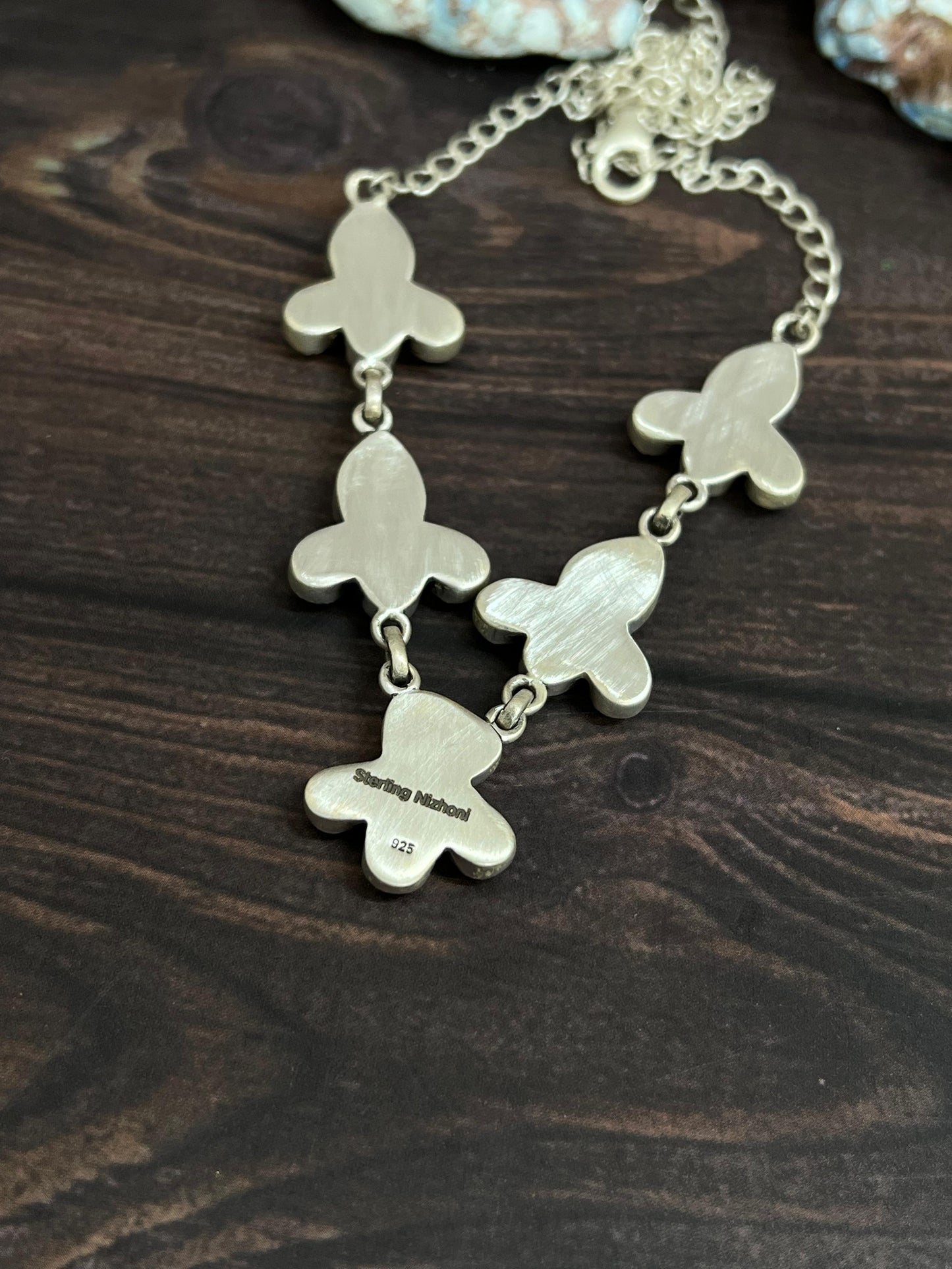 Handmade Sterling Silver Kingman with White Buffalo Necklace with Signed Nizhoni