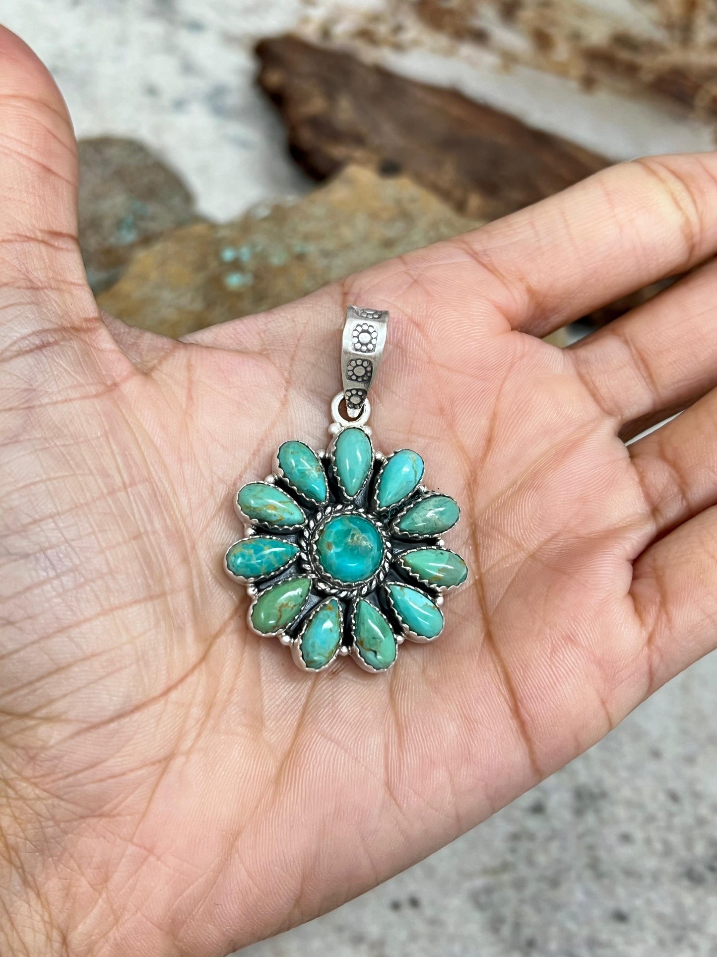 Handmade Sterling Silver Kingman Turquoise Pendant Signed Nizhoni