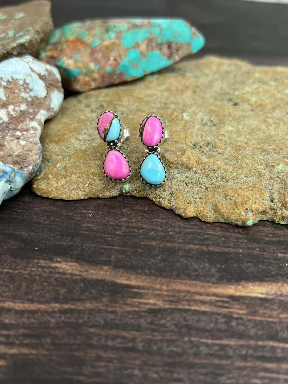 Handmade Sterling Silver Cotton Candy Studs with Signed Nizhoni