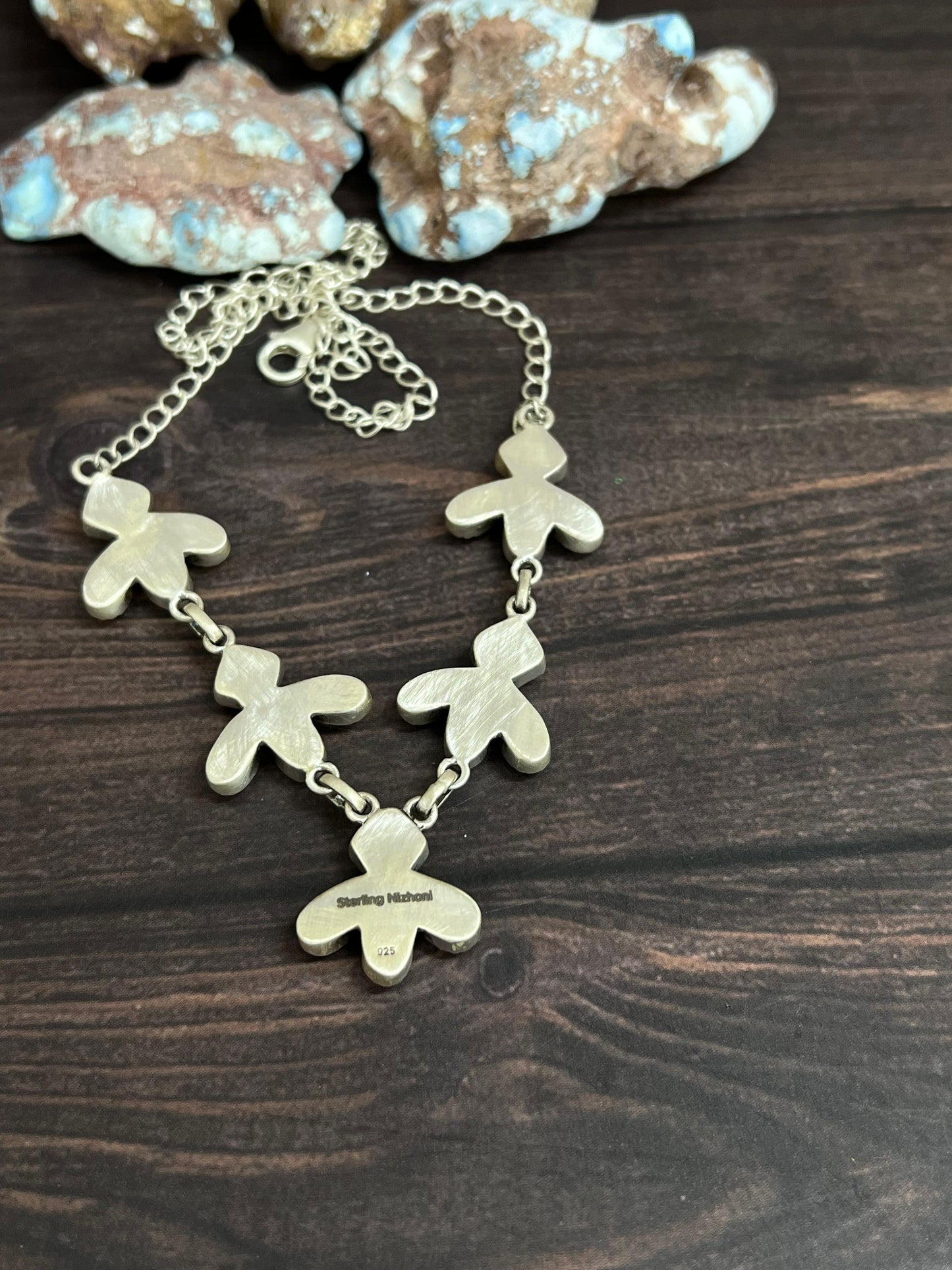 Handmade Sterling Silver Kingman with White Buffalo Necklace with Signed Nizhoni