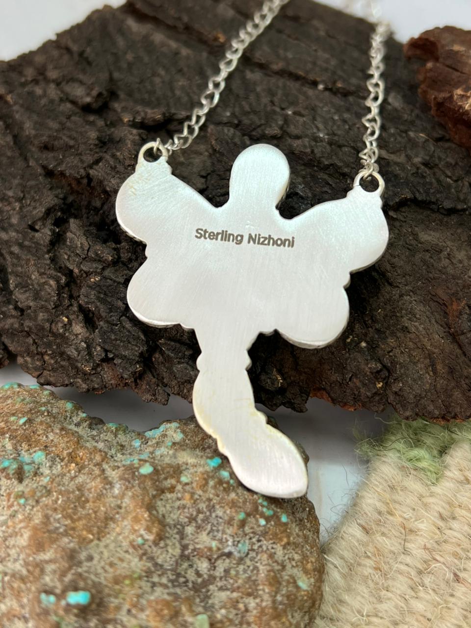 Handmade Sterling Silver Palomino with Golden Hills Turquoise Butterfly Necklace "Signed Nizhoni"
