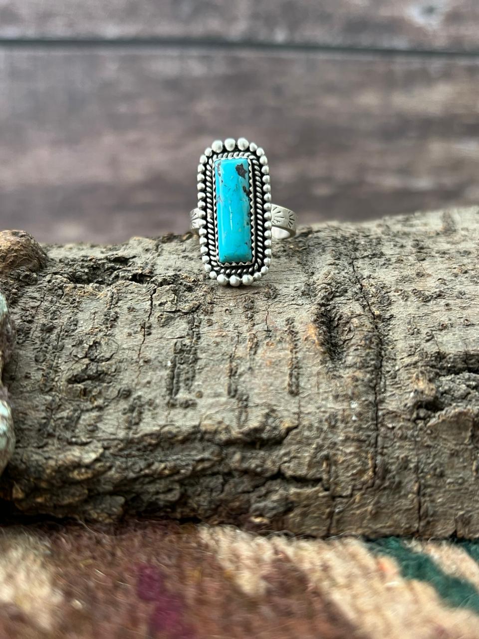 Handmade Sterling Silver Arizona Blue Turquoise Adjustable Ring "Signed Nizhoni"
