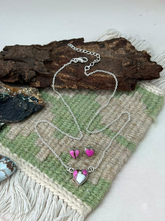 Handmade Sterling Silver Cotton Candy Necklace Earrings Set "Signed Nizhoni"