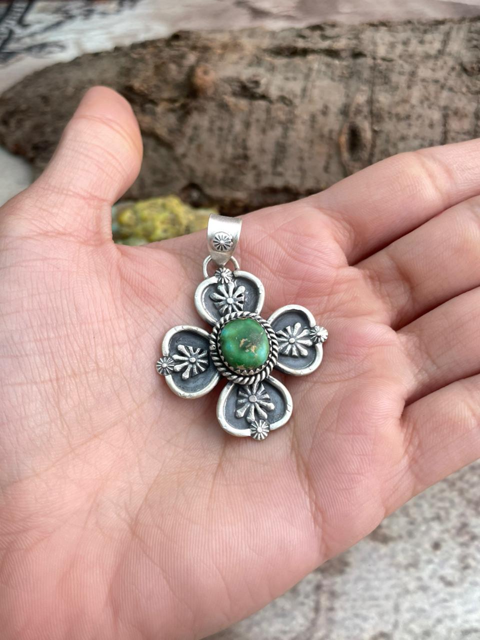 Handmade Sterling Silver Sonoran Mountain Turquoise Pendant "Signed Nizhoni"