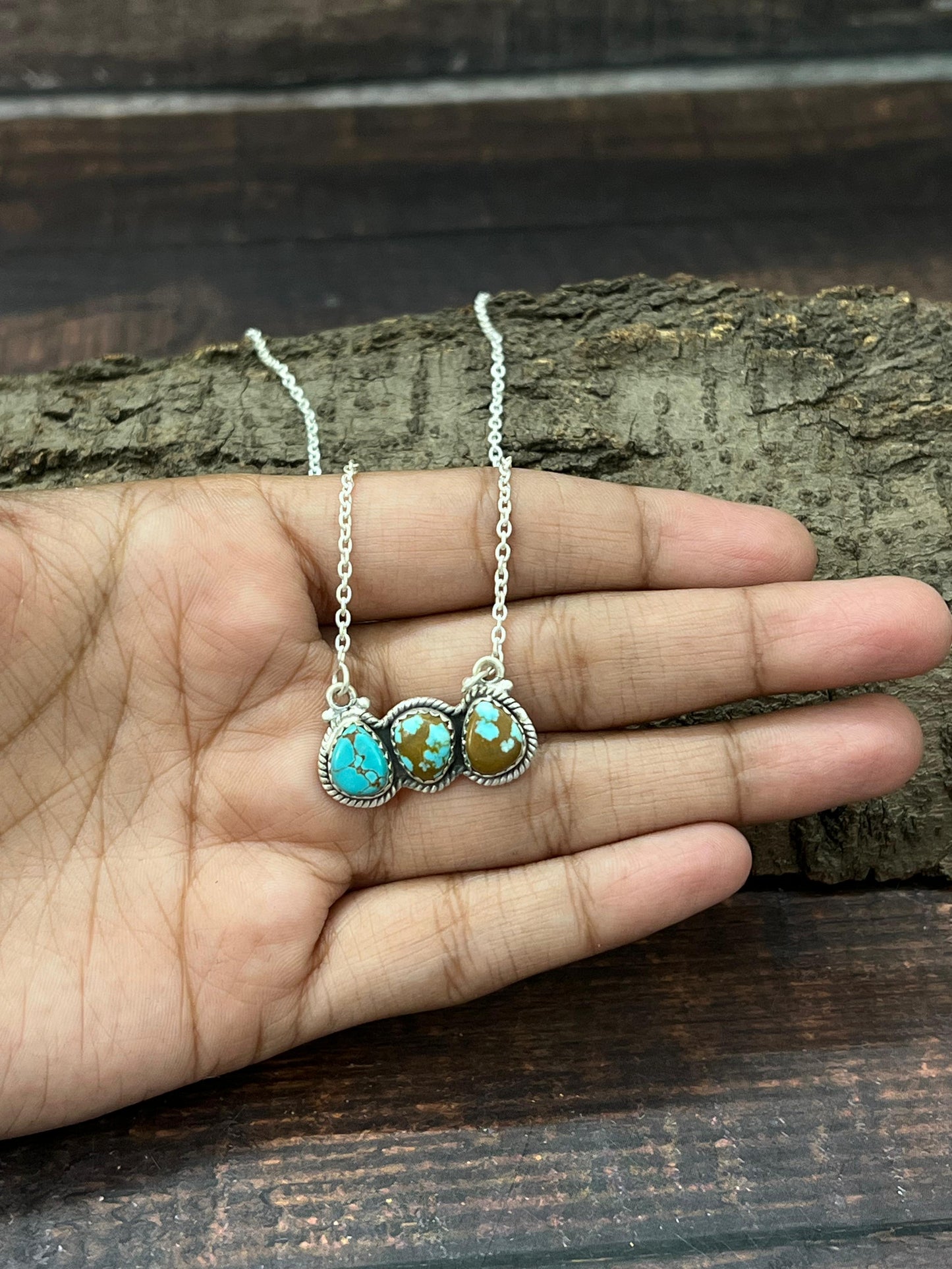 Handmade Sterling Silver Number 8 Turquoise Necklace with Signed Nizhoni