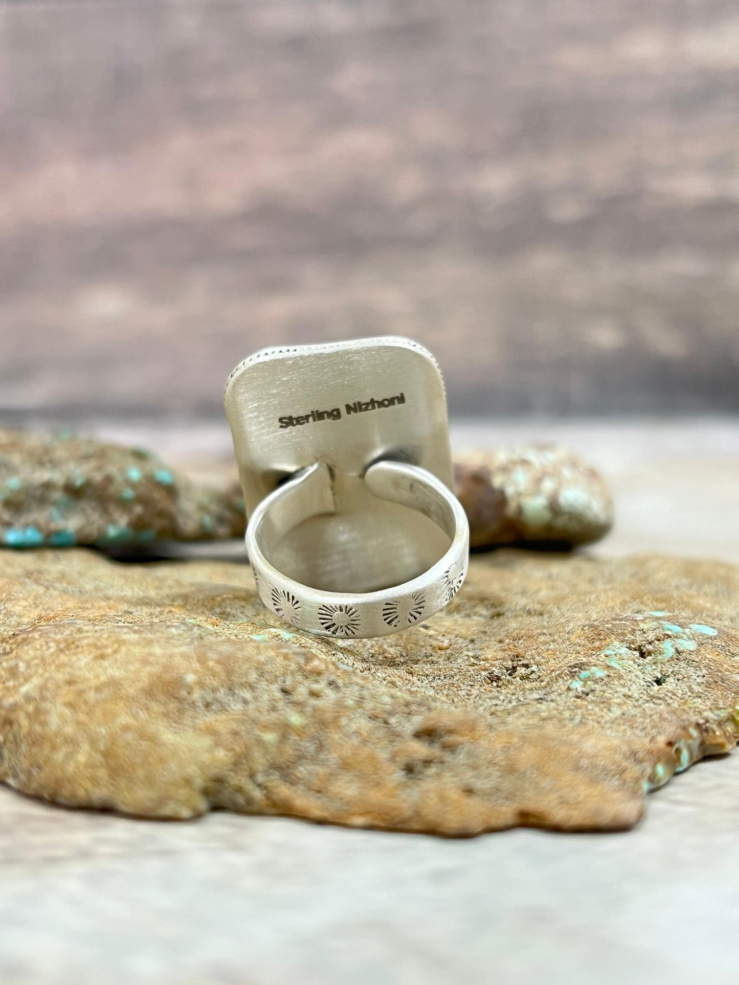 Handmade Sterling Silver Kingman Turquoise Adjustable Ring Signed Nizhoni (1)