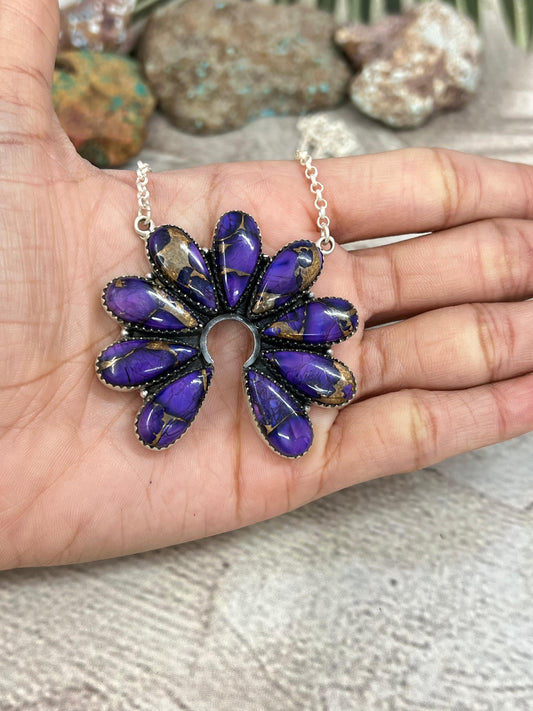 Handmade Sterling Silver Grape Dahlia Naja Necklace with Signed Nizhoni