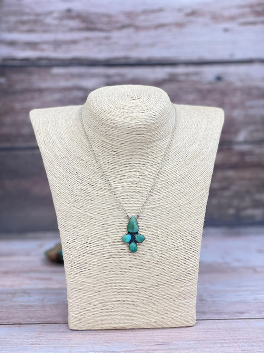 Handmade Sterling Silver Kingman Turquoise Necklace with Signed Nizhoni