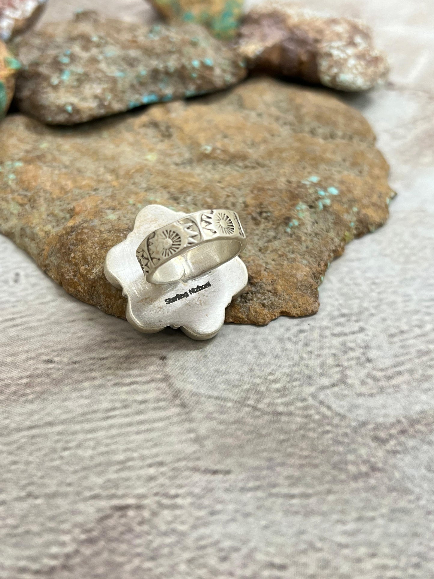 Handmade Sterling Silver Grape Dahlia Adjustable Ring with Signed Nizhoni
