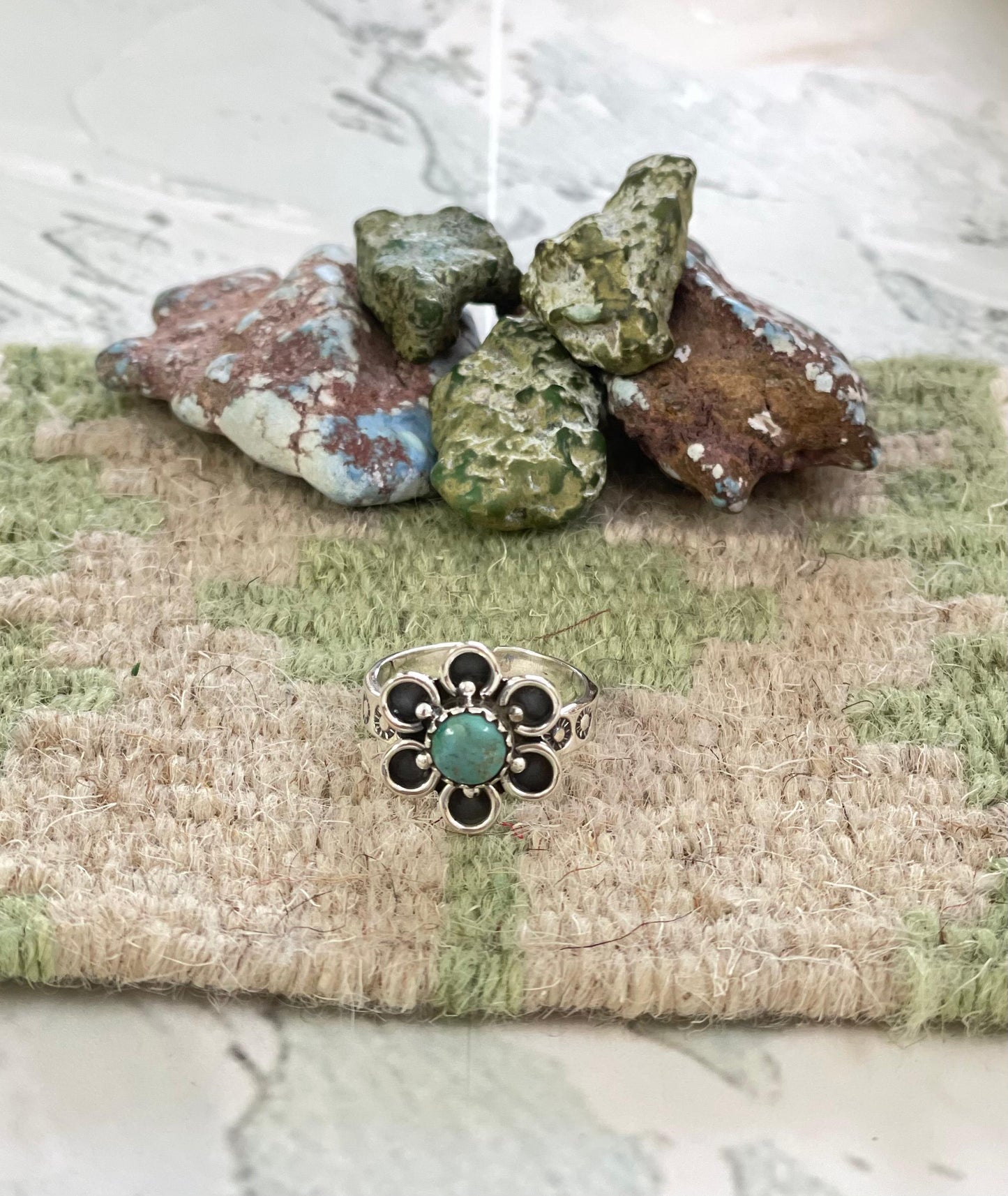 Handmade Sterling Silver Kingman Turquoise Adjustable Ring with Signed Nizhoni