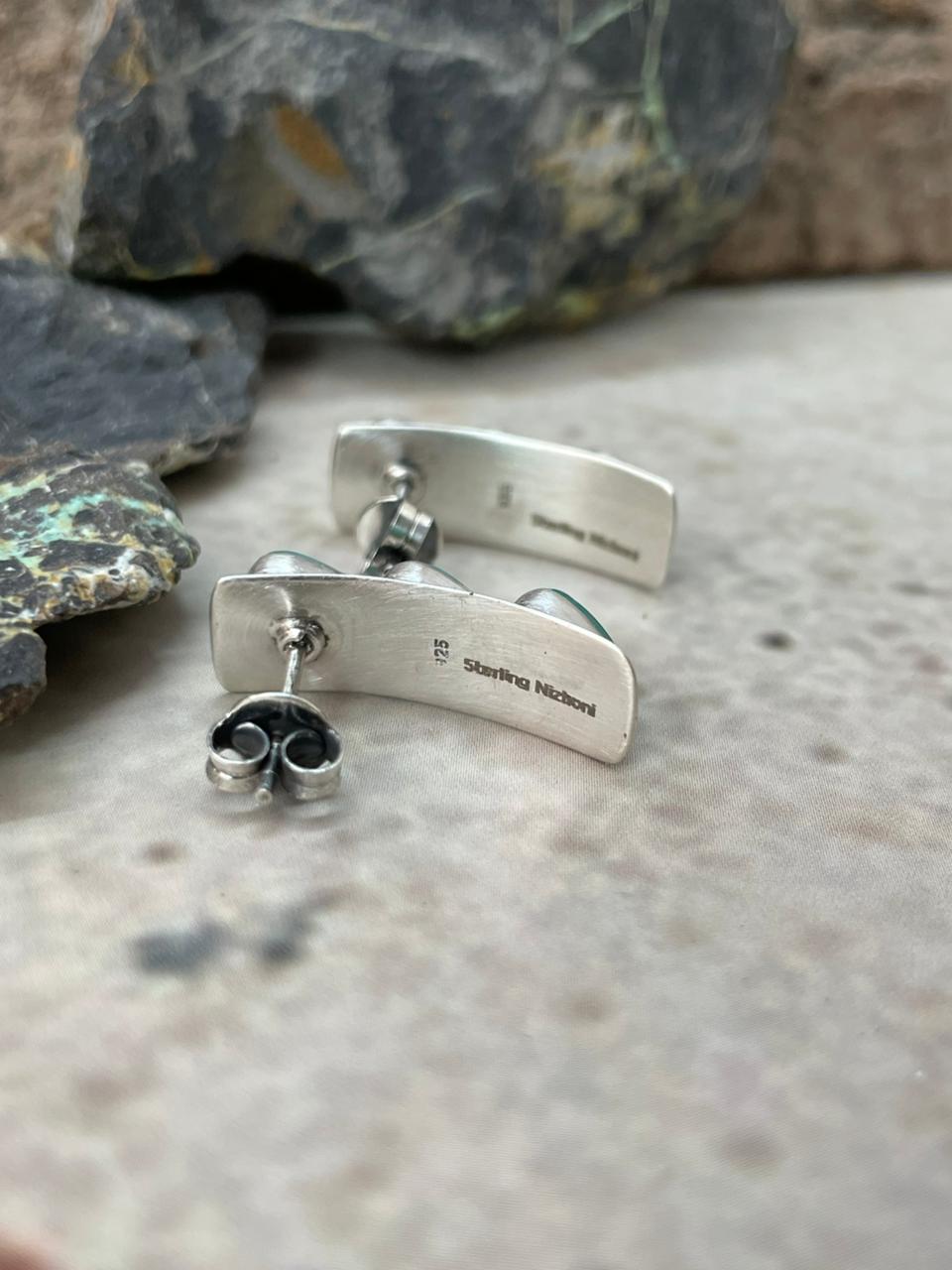 "Heart Collection" Handmade Sterling Silver Kingman Turquoise Post Studs Earrings "Signed Nizhoni"