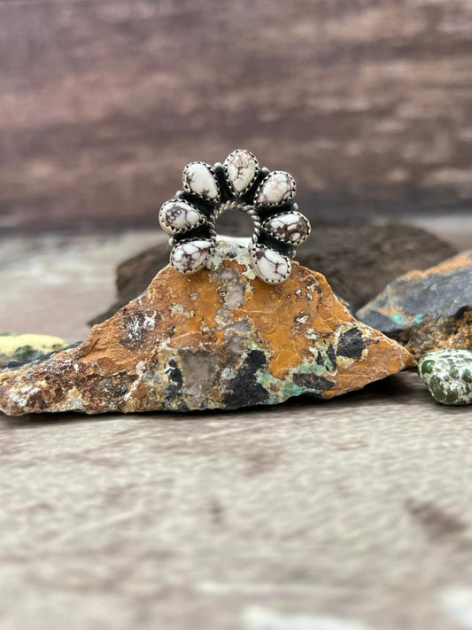 Handmade Sterling Silver Wild Horse Magnesite Adjustable Ring "Signed Nizhoni"
