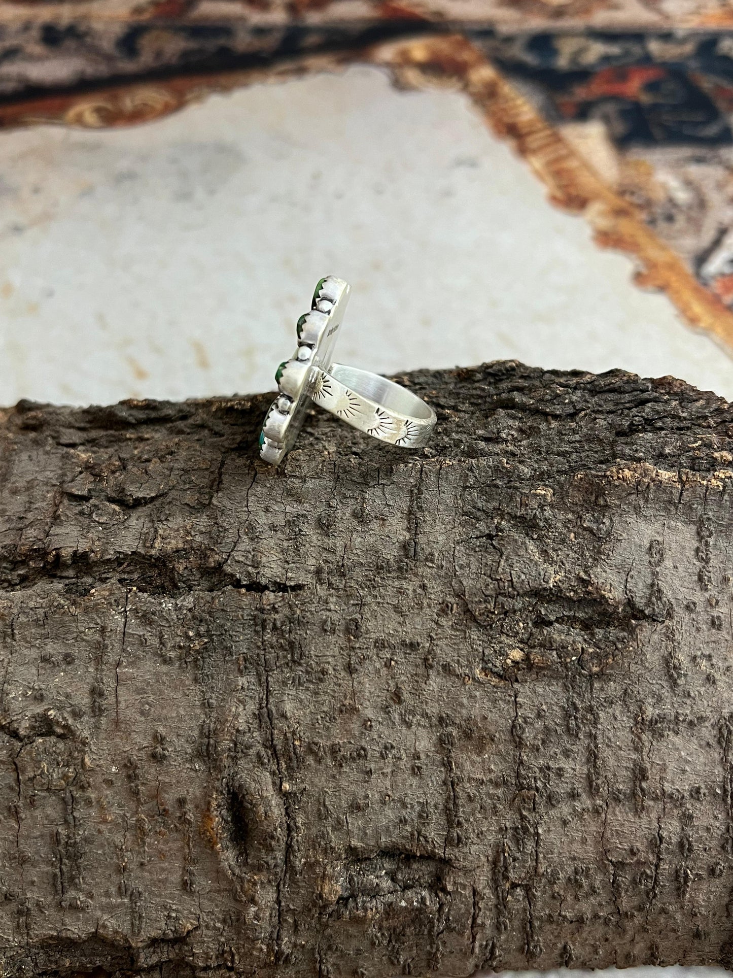 Handmade Sterling Silver Sonoran Mountain Turquoise, Palomino Turquoise Adjustable Ring, Signed Nizhoni (9)