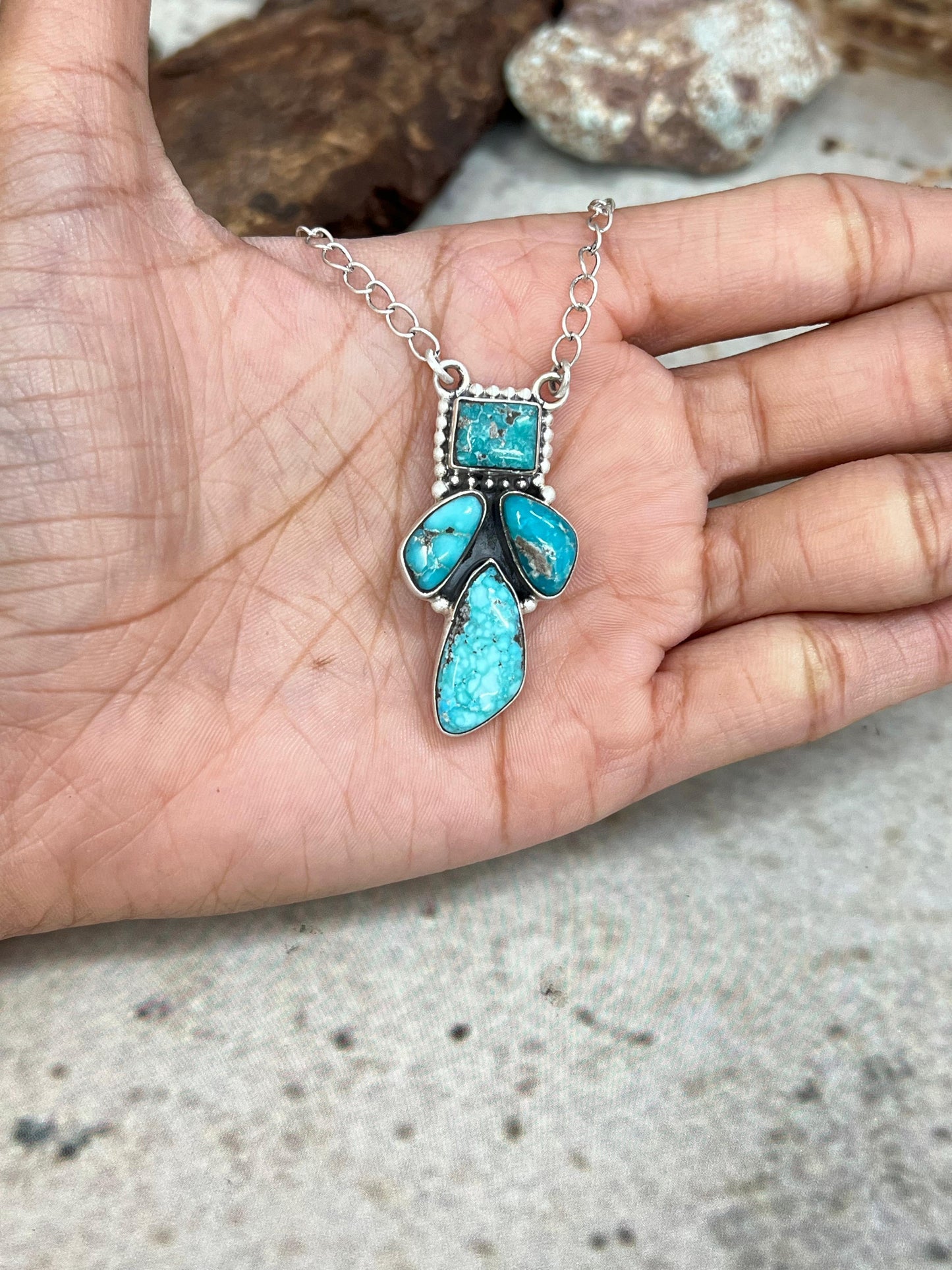 Handmade Sterling Silver White Water Turquoise Necklace Signed Nizhoni