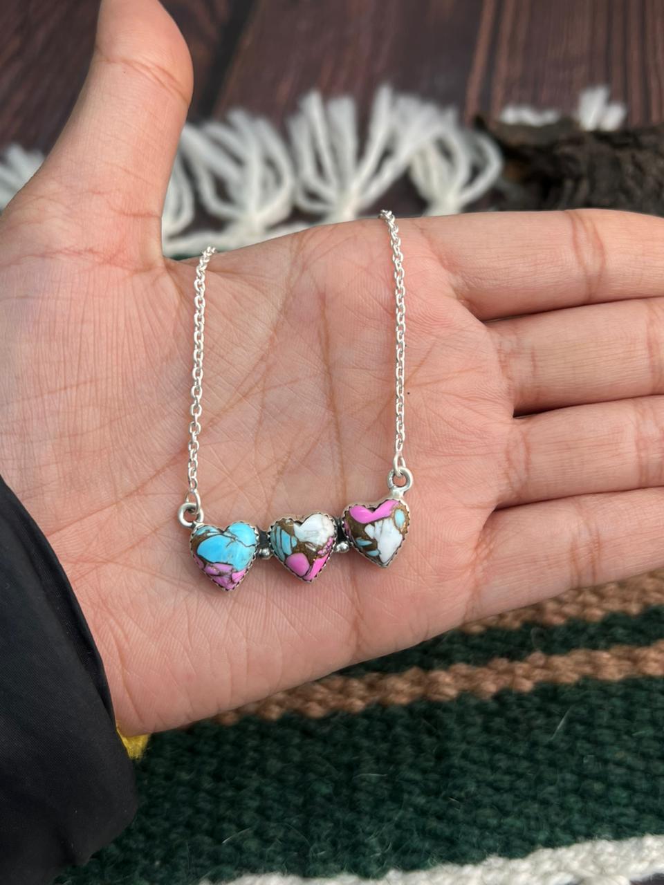 "Heart Collection" Handmade Sterling Silver Cotton Candy Necklace "Signed Nizhoni"