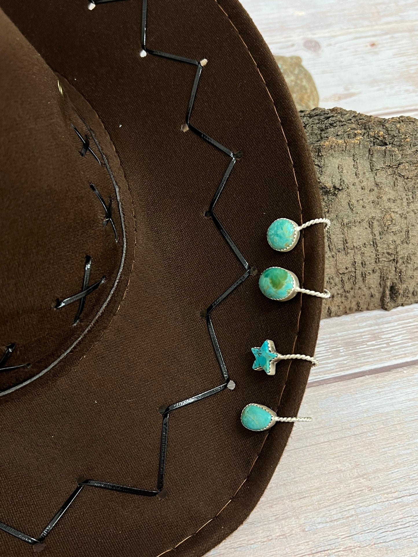 Handmade Sterling Silver Kingman Turquoise Trucker Hat Charms with Signed Nizhoni