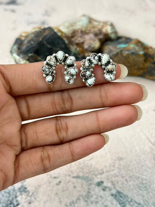 Handmade Sterling Silver Wildhorse Magnesite Post Naja Earrings "Signed Nizhoni"