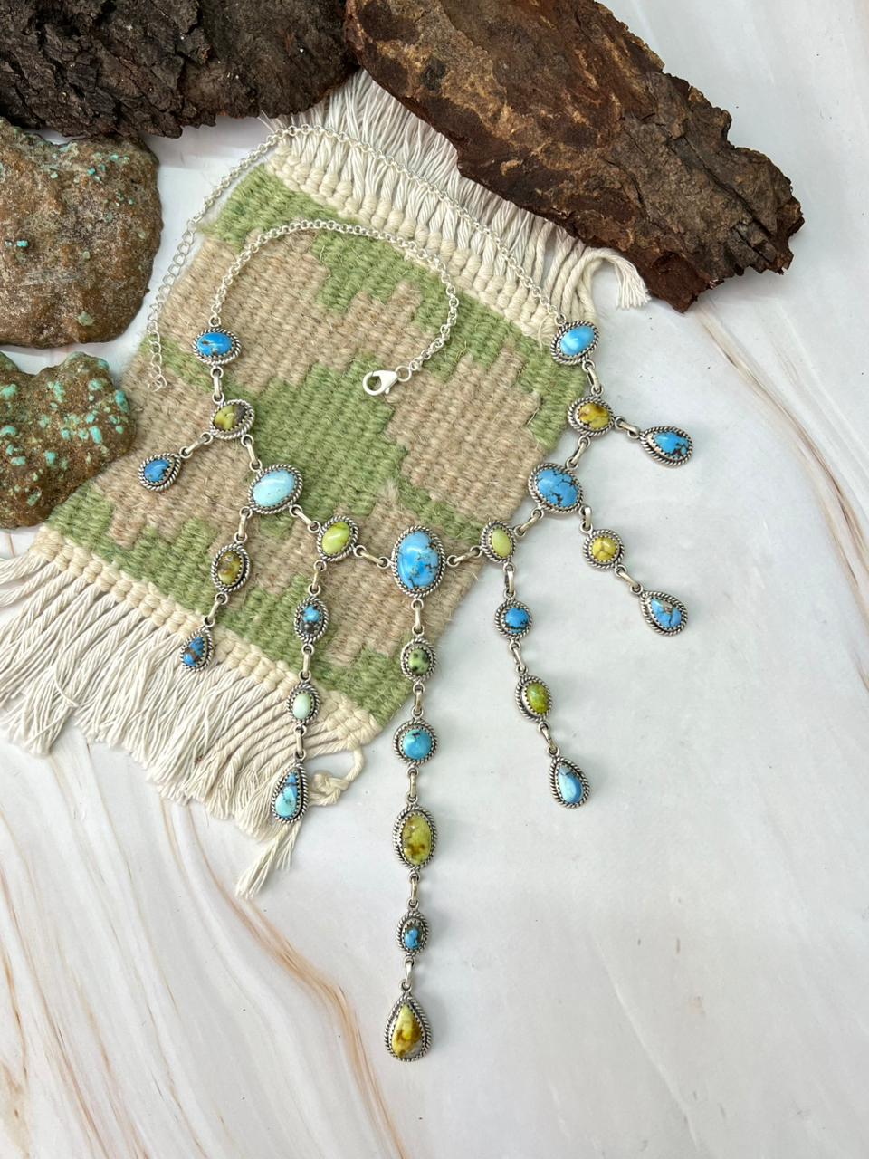Handmade Sterling Silver Palomino with Golden Hills Turquoise Necklace "Signed Nizhoni"
