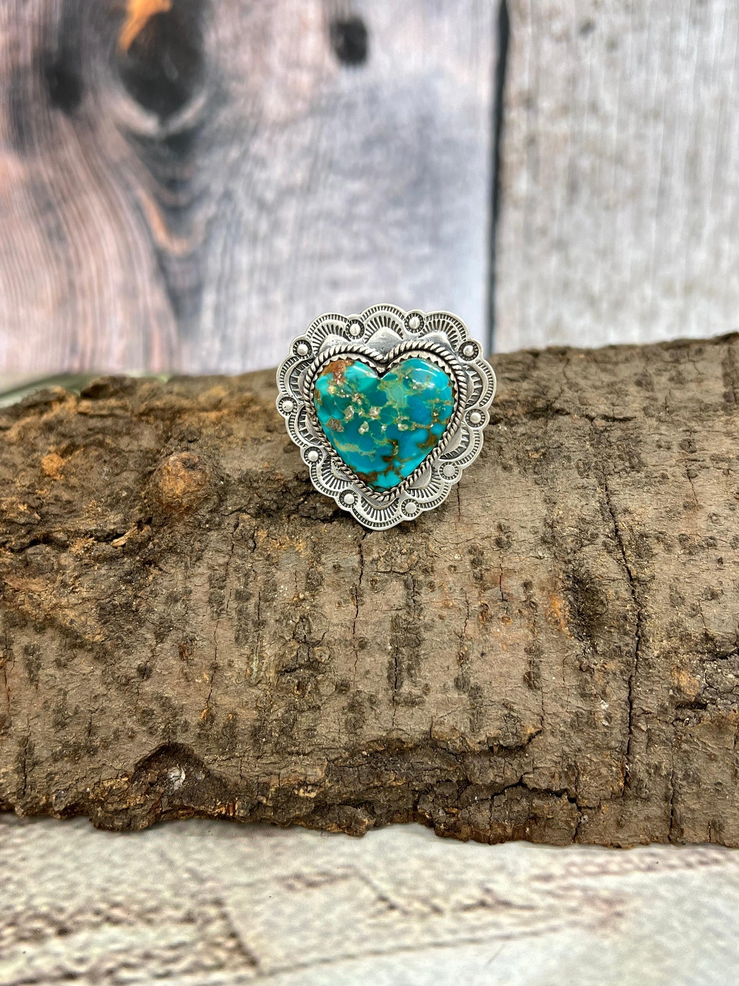 Handmade Sterling Silver Hardy Pit Heart Adjustable Ring with Signed Nizhoni
