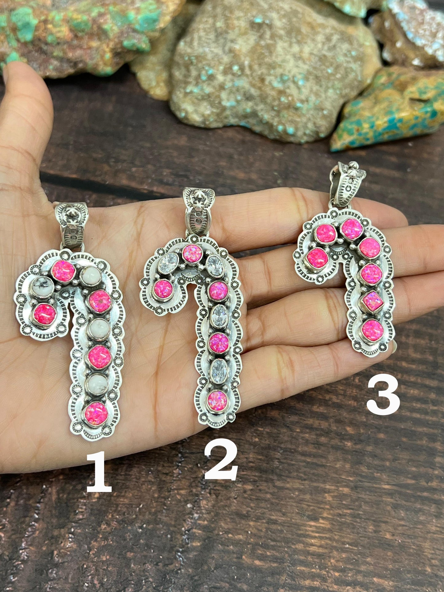 Handmade Sterling Silver Hot Pink with CZ, White Buffalo Pendant, Signed Nizhoni