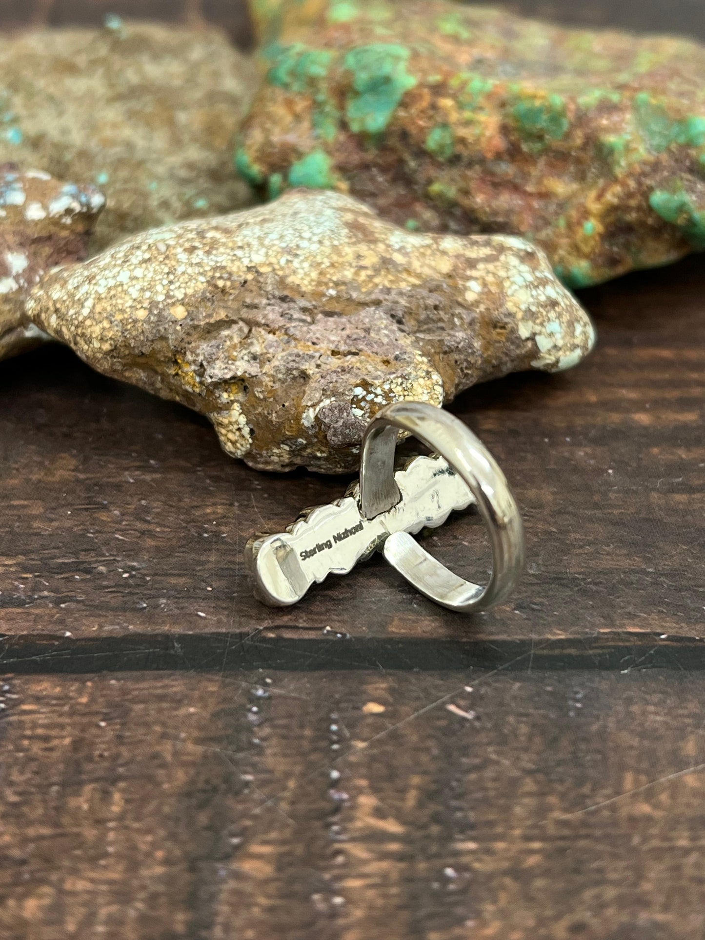 Handmade Sterling Silver Palomino Turquoise Adjustable Ring with Signed Nizhoni