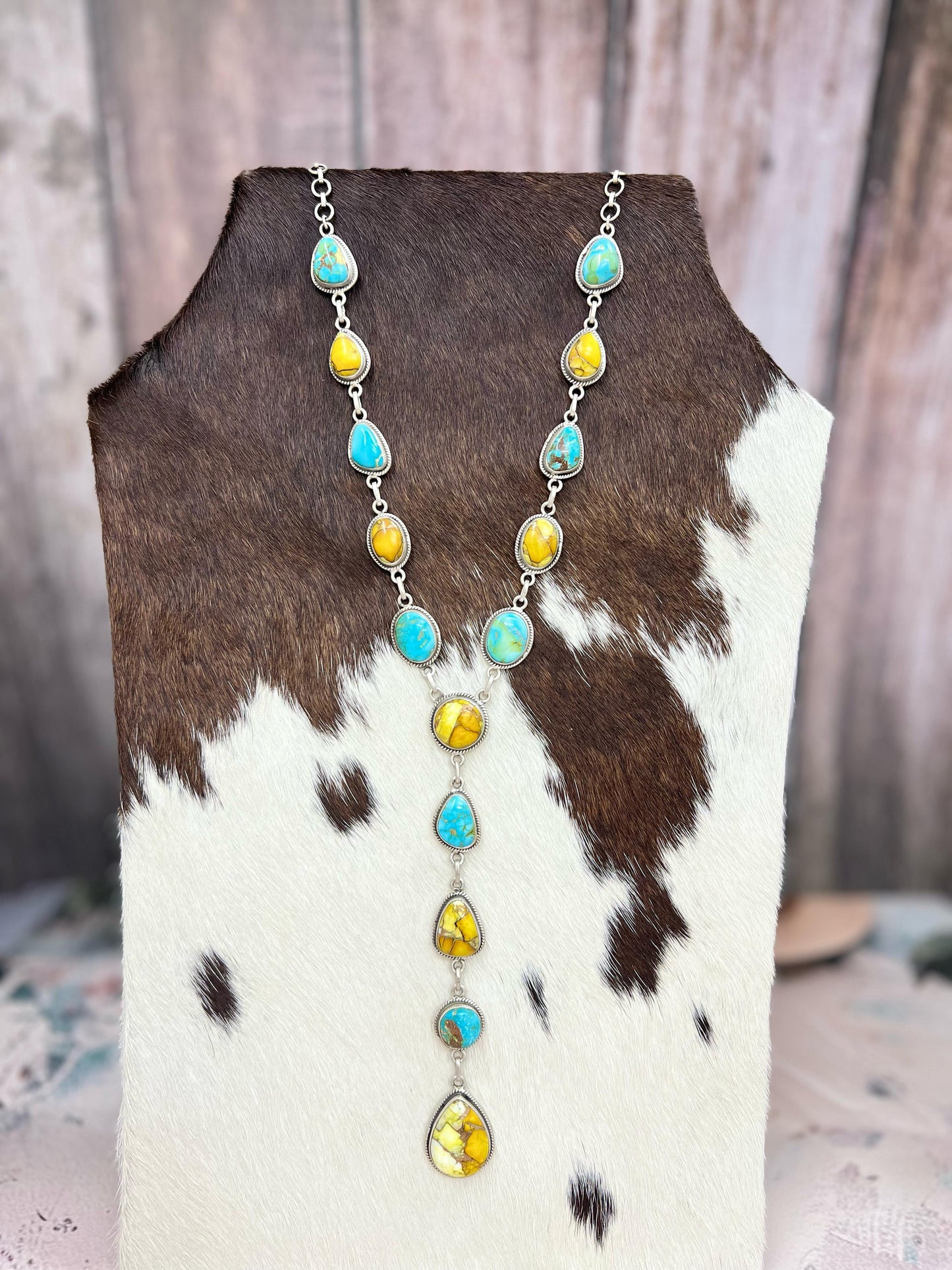 Handmade Sterling Silver Honey Dahlia with South Hill Turquoise Necklace, Signed Nizhoni