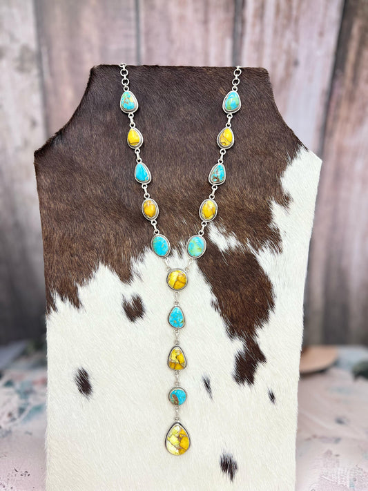 Handmade Sterling Silver Honey Dahlia with South Hill Turquoise Necklace, Signed Nizhoni