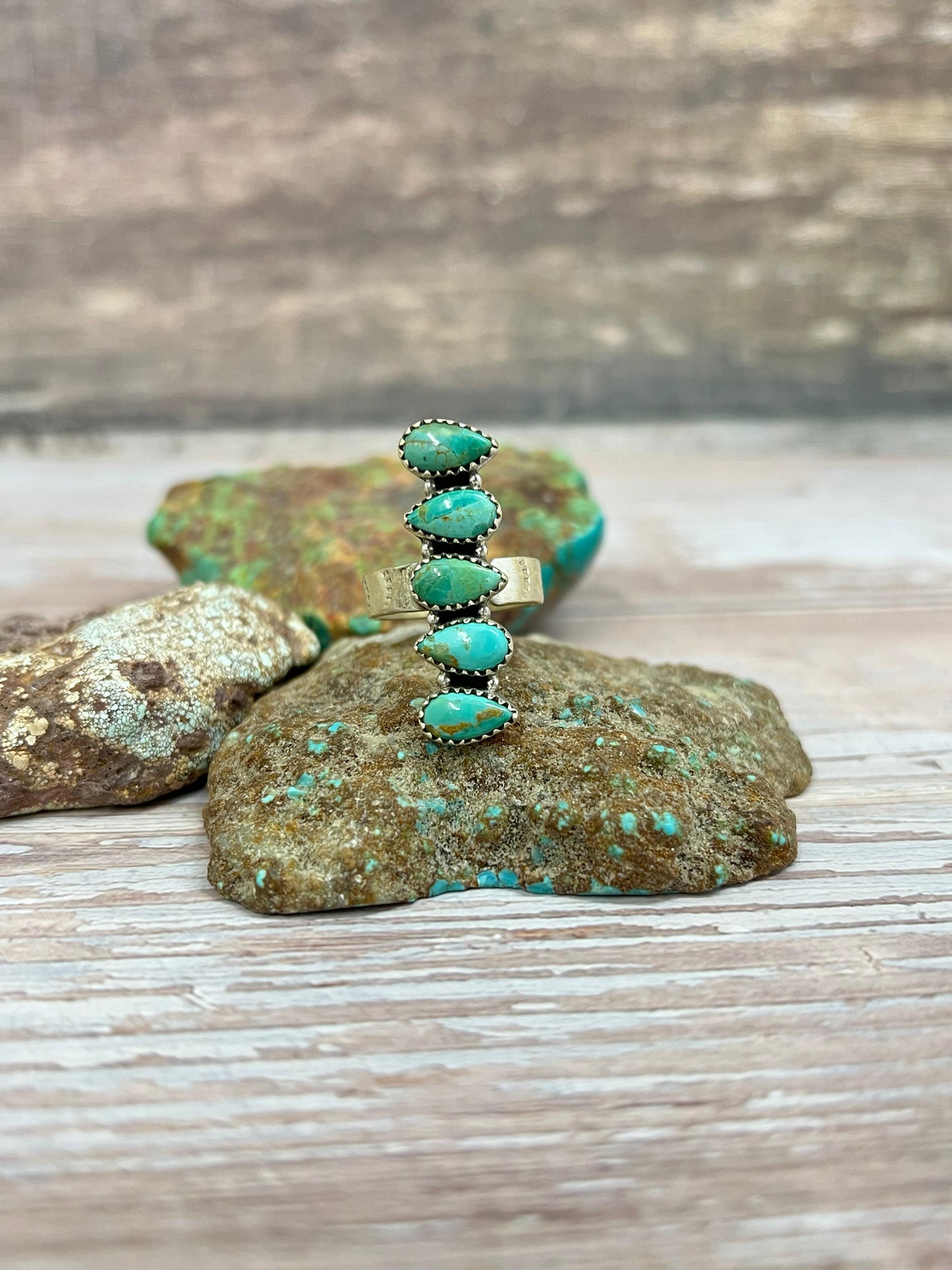 Handmade Sterling Silver Kingman Turquoise Adjustable Ring with Signed Nizhoni