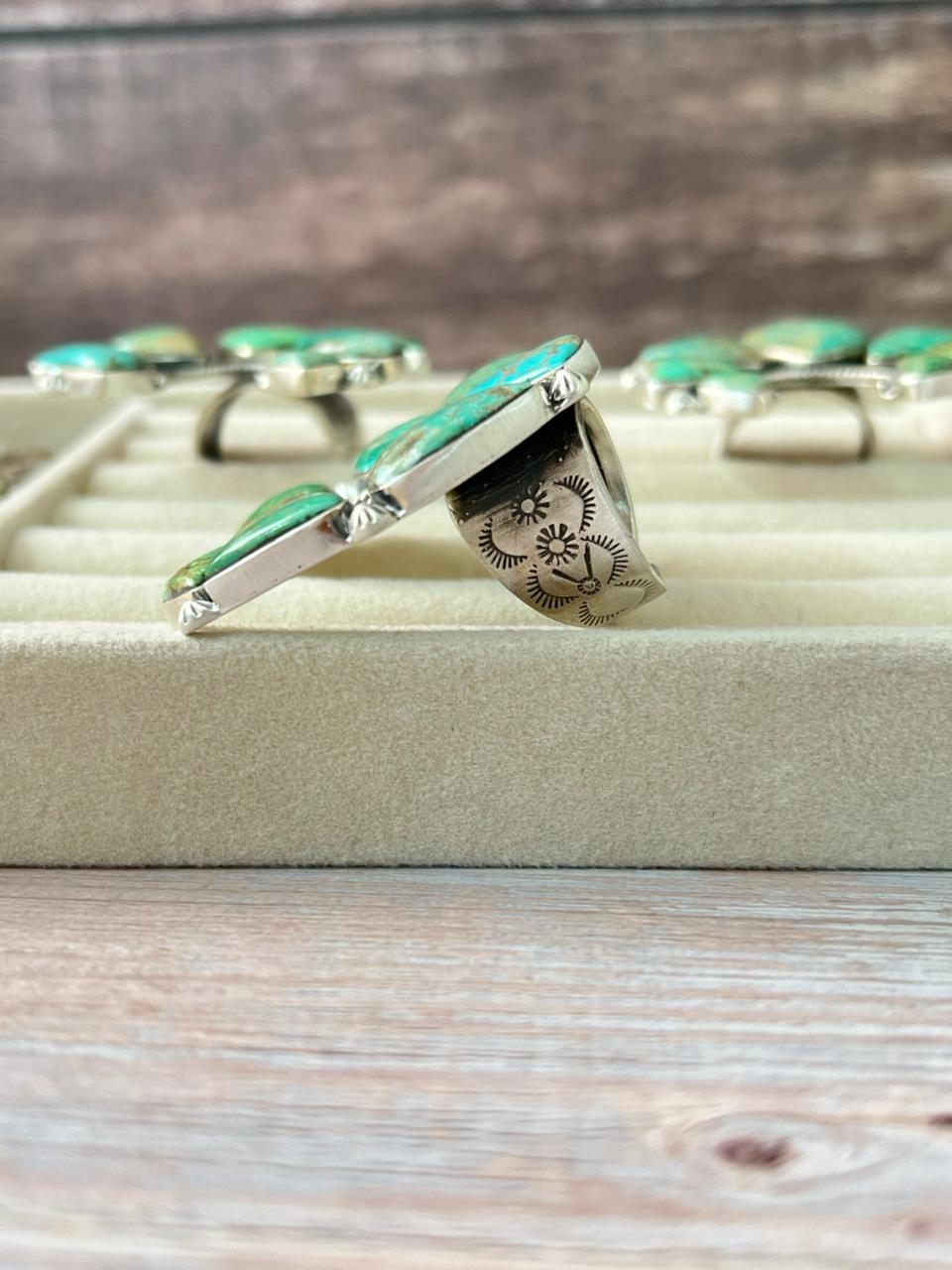 Handmade Sterling Silver Mantis Turquoise Naja Adjustable Ring With Signed Nizhoni