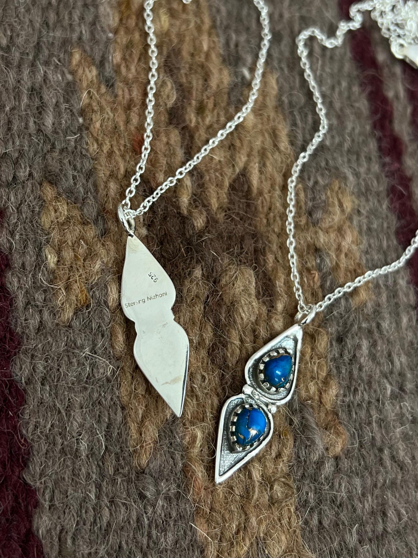 Handmade Sterling Silver Cotton Candy Peacock Dahlia Necklace, Signed Nizhoni