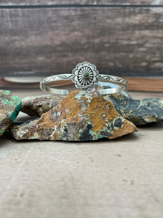 Handmade Sterling Silver Kingman Turquoise Cuff Bracelet "Signed Nizhoni"