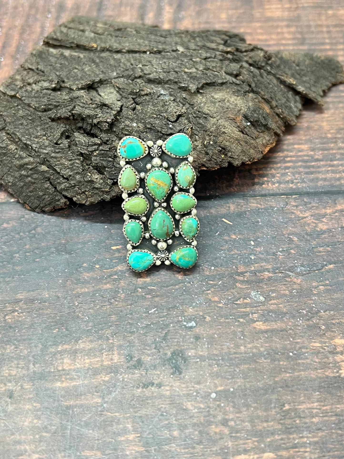Handmade Sterling Silver Kingman Turquoise Adjustable Ring with Signed Nizhoni