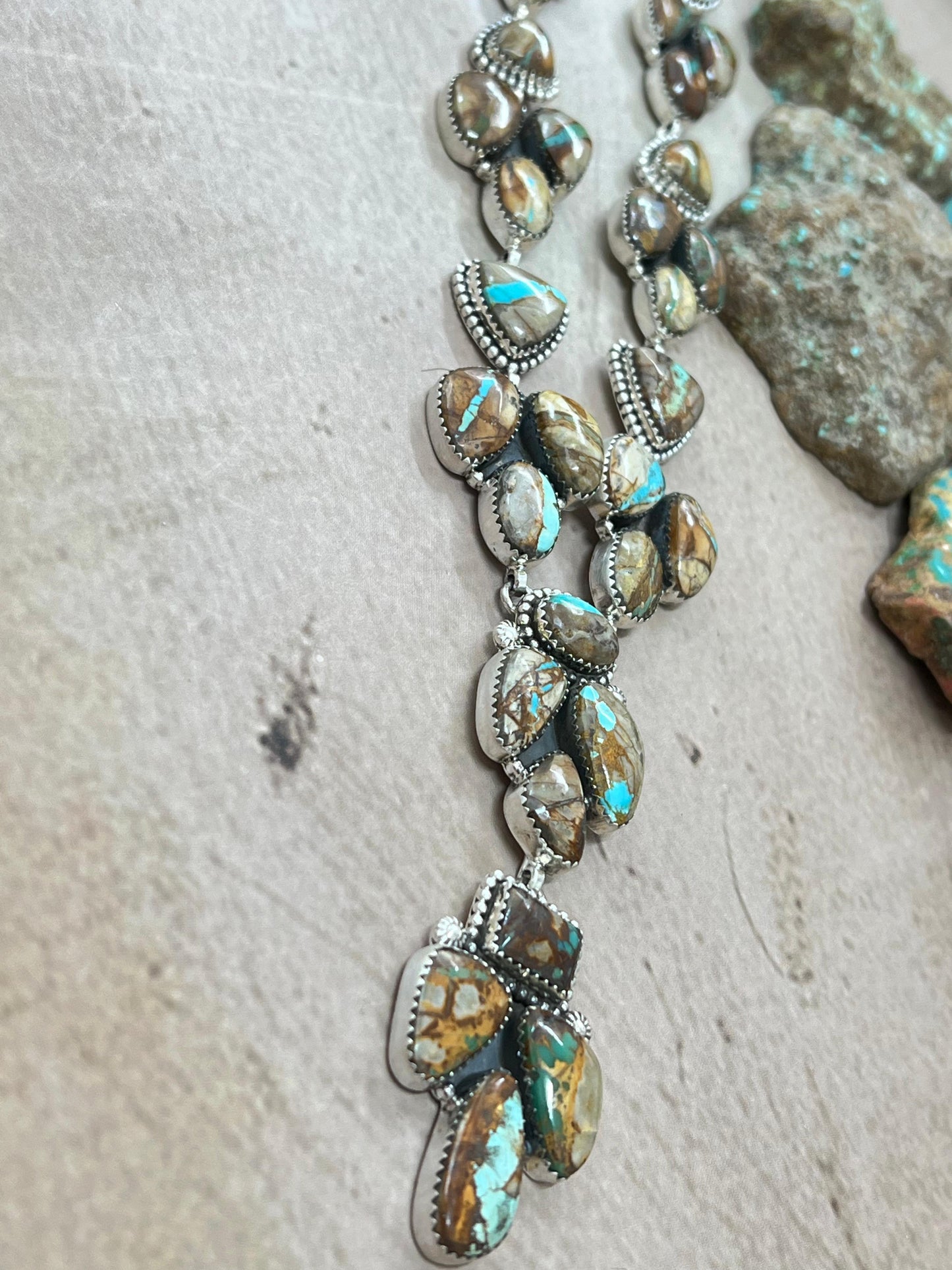 Handmade Sterling Silver Ribbon Royston Necklace with Signed Nizhoni
