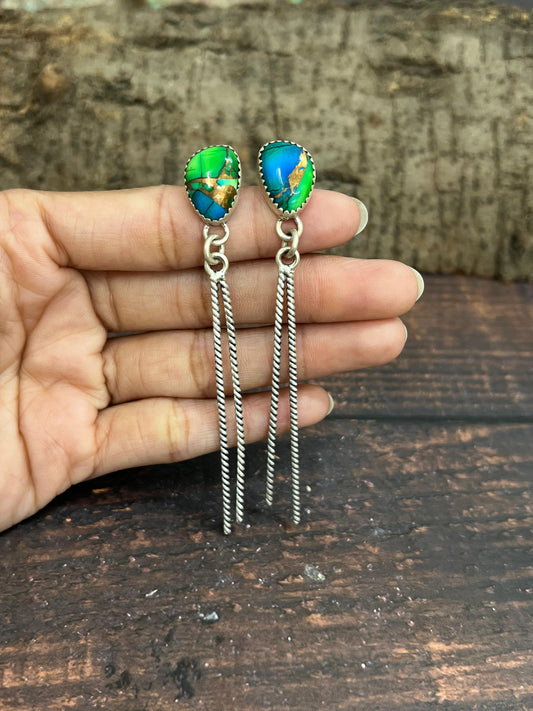 Handmade Sterling Silver Peacock Dahlia Post Earrings with Signed Nizhoni