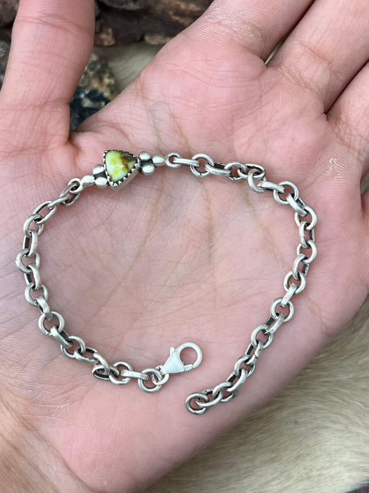 Handmade Sterling Silver Palomino Turquoise Chain Bracelet "Signed Nizhoni"