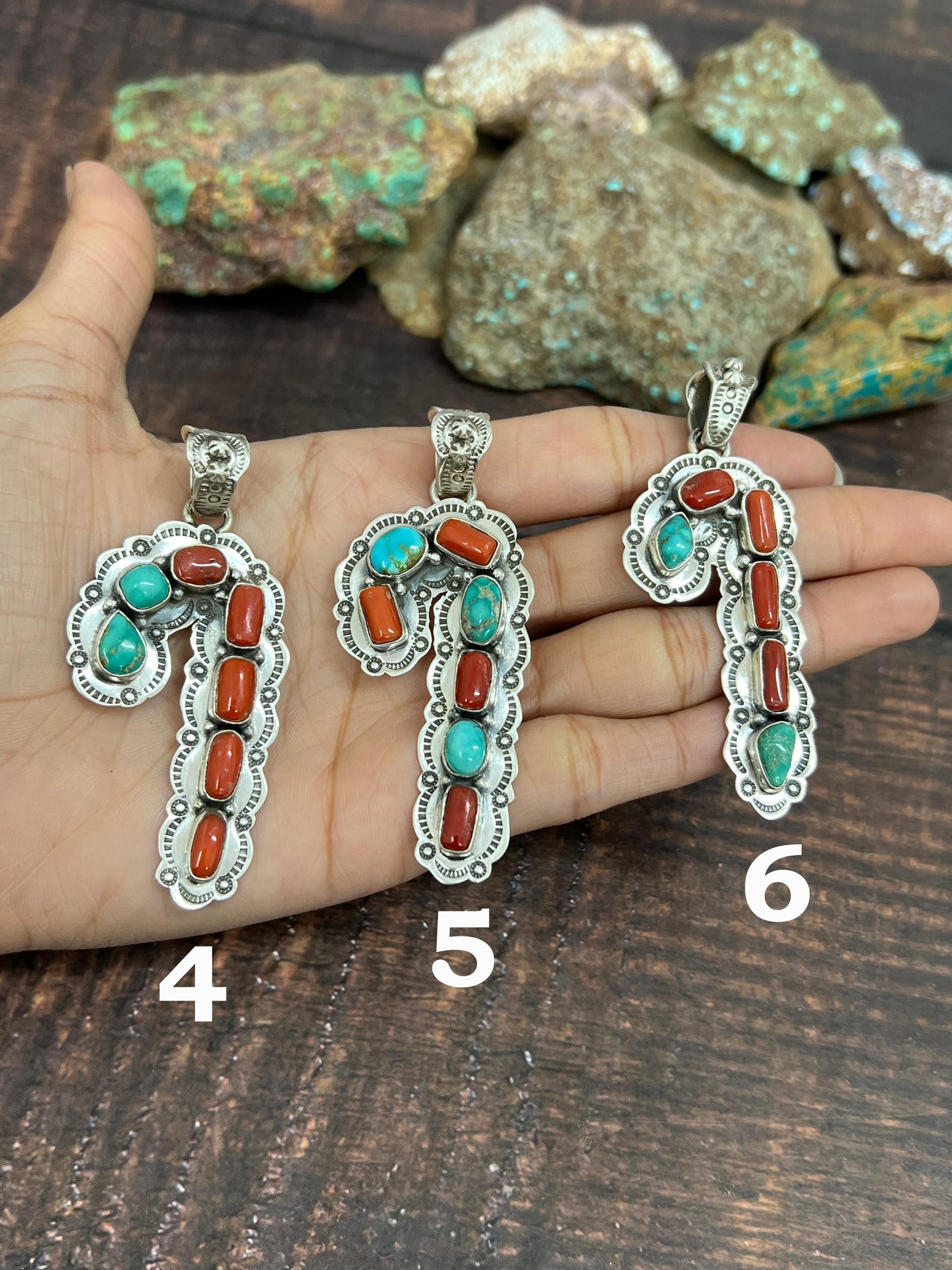 Handmade Sterling Silver Multi Stones Candy Cane Pendant, Signed Nizhoni