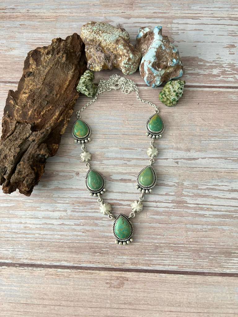 Handmade Sterling Silver Old Stock Royston Turquoise Necklace with Signed Nizhoni (5)