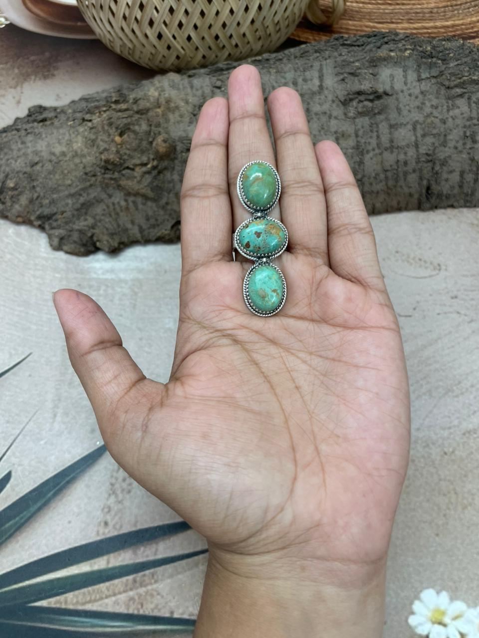 Handmade Sterling Silver Old Stock Royston Turquoise Adjustable Ring With Signed Nizhoni