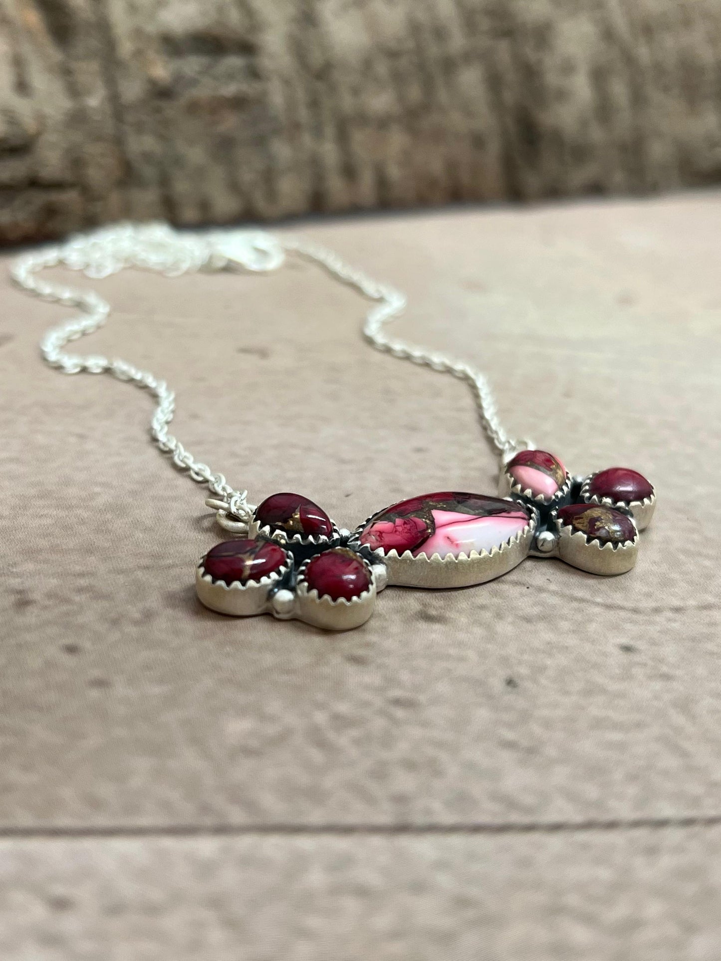 Handmade Sterling Silver Dahlia Rose Necklace with Signed Nizhoni