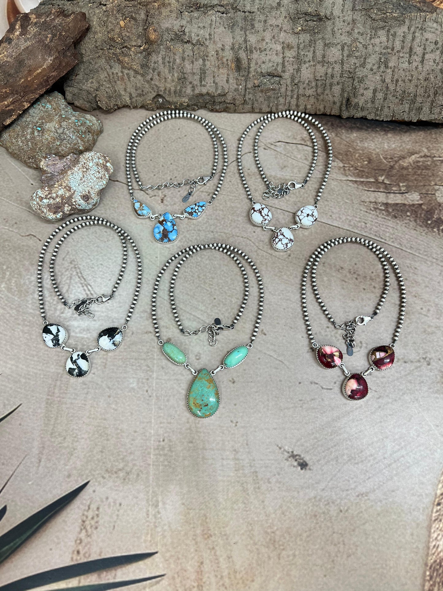 Handmade Sterling Silver Multi Stone Beaded Necklace, Signed Nizhoni